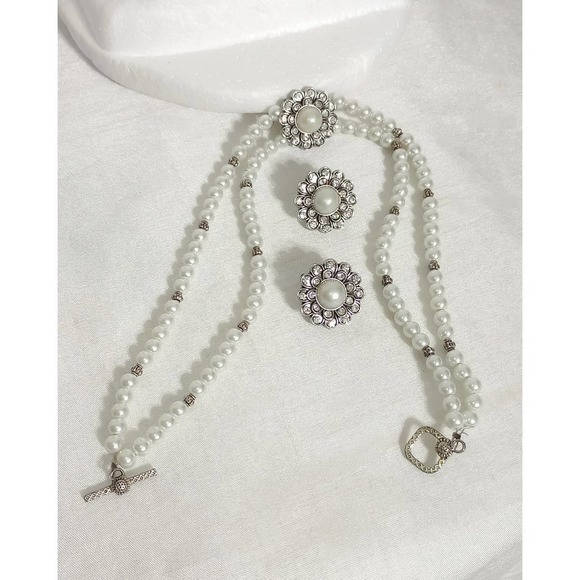 ART Deco vintage inspired Earrings and Necklace Set crystals pearls - Picture 2 of 5